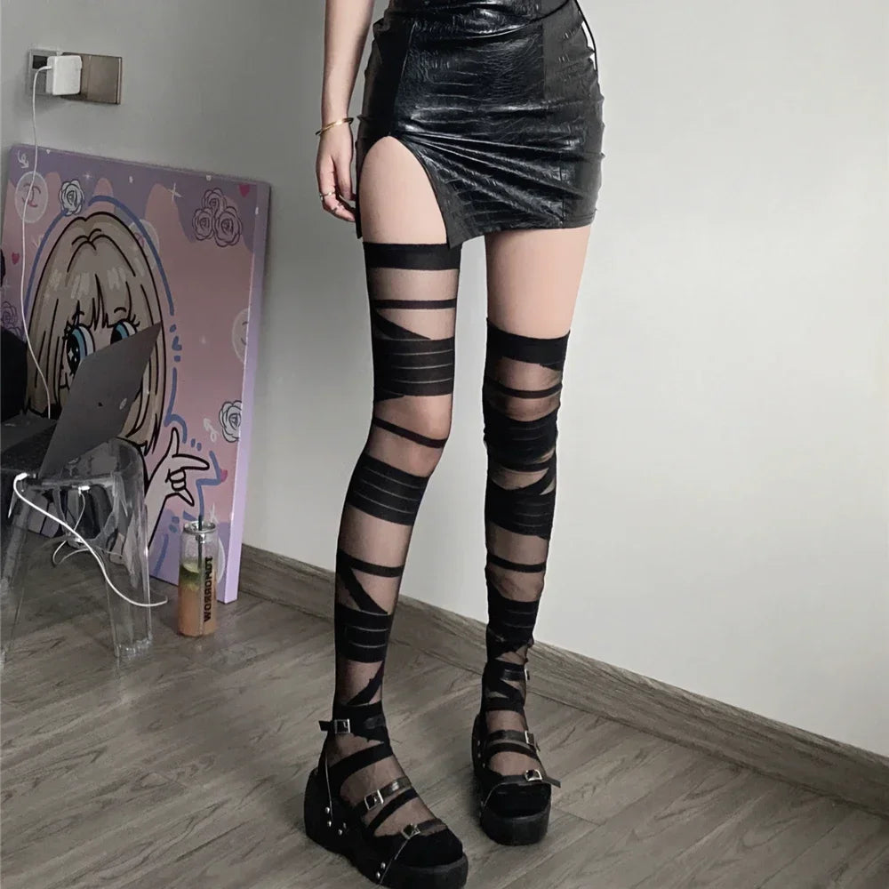 JK Lolita Ultra-Thin Crystal Silk Thigh High Stockings for Women, Transparent Y2K Style Sexy Socks for Girls Fashion Hosiery