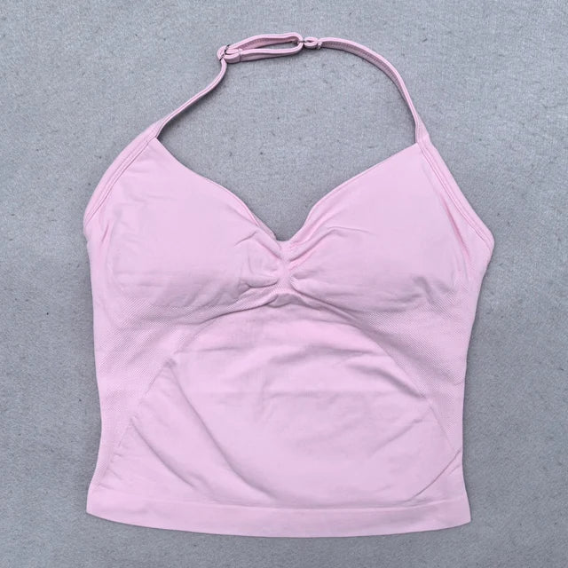 Women’s Adjustable Strappy Sports Top Open Back Gym Yoga Crop Top with Built-in Fastener Fitness Workout Wear