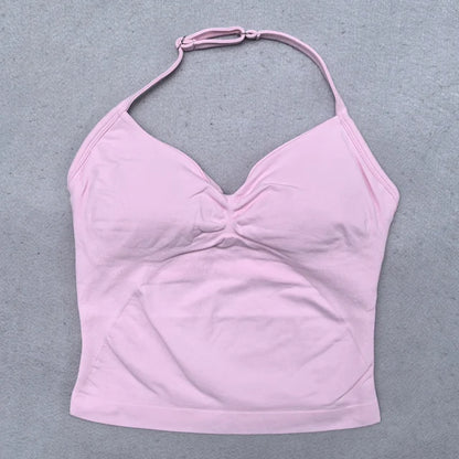 Women’s Adjustable Strappy Sports Top Open Back Gym Yoga Crop Top with Built-in Fastener Fitness Workout Wear