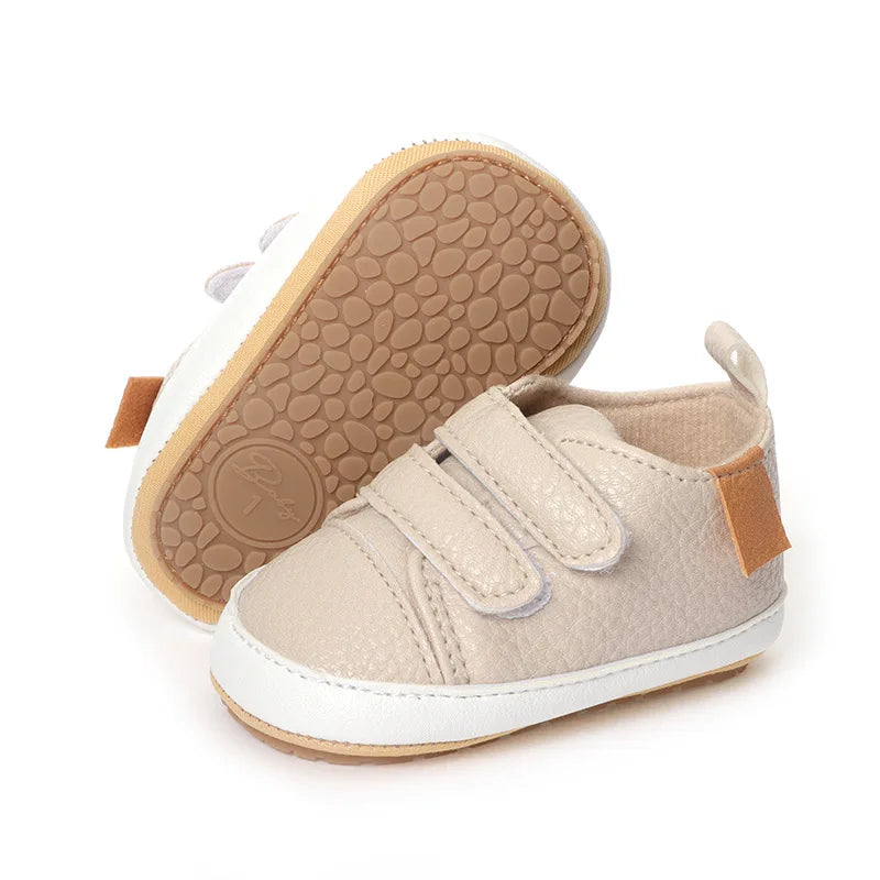 Classic Baby Casual Sneakers – Vintage PU Leather, Soft Rubber Sole, Slip-Resistant Infant Shoes in 4 Colors
