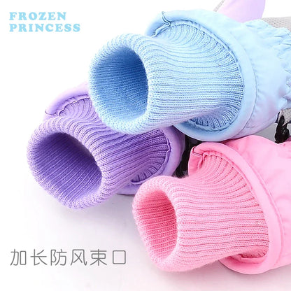 Hasbro Princess Elsa Finger Ski Gloves - Cute Kawaii Velvet, Thickened & Waterproof Gloves for Girls, Warm Winter Kids Gloves