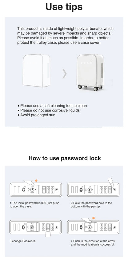 Mixi Aluminum Frame Carry-On Suitcase — Patent Design Rolling Luggage for Cabin, 18/20/24 Inch M9260