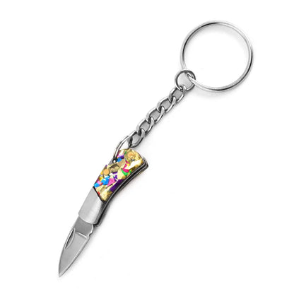 5cm Mini Folding Knife Keychain – Acrylic & Brass Portable Blade Pendant for Camping, Outdoor, and Everyday Carry