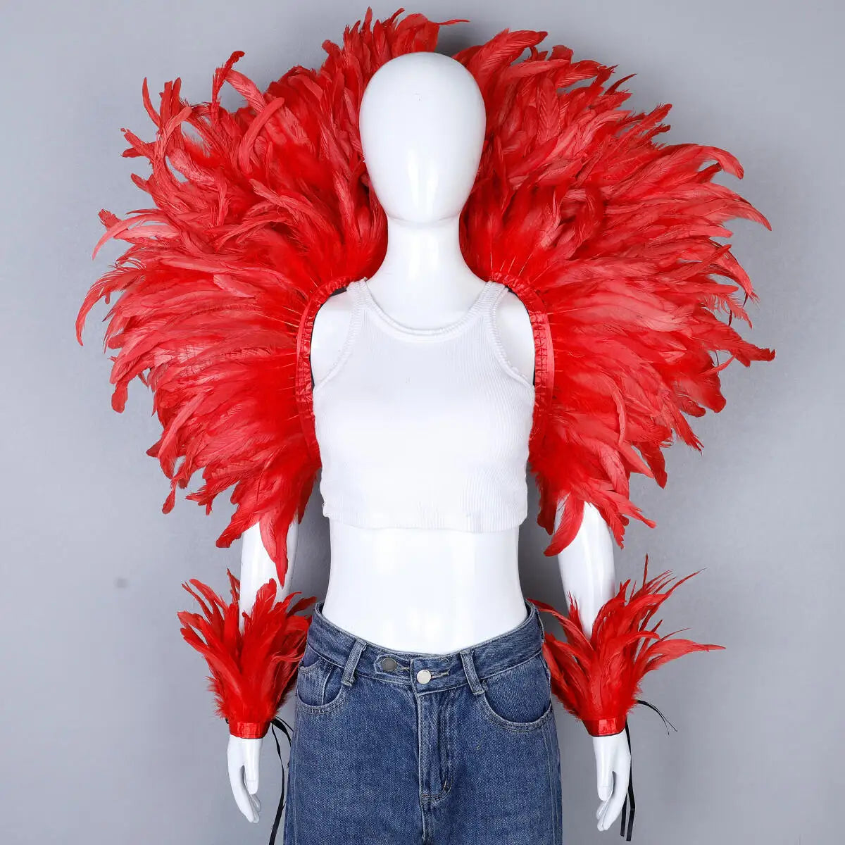 Women’s 2-Piece Feather Shawl Set - Elegant Punk-Style Cosplay Accessories for Halloween, Masquerade Balls, Parties, and Carnivals