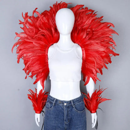 Women’s 2-Piece Feather Shawl Set - Elegant Punk-Style Cosplay Accessories for Halloween, Masquerade Balls, Parties, and Carnivals