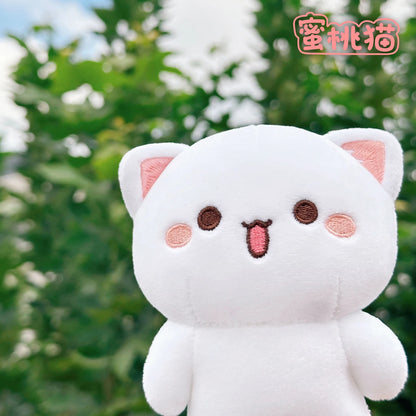 Kawaii Mitao Cat Peach Plush Pendant - 10cm Soft Stuffed Cartoon Cat Doll, Cute Couple Gift and Bag Charm Accessory