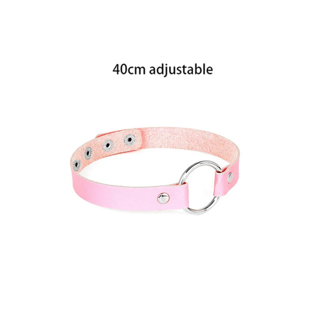 Pink Gothic Collar Necklace – Trendy Rock Leather Heart with Rivets, Harajuku Punk Choker Jewelry for Women, Gift Idea