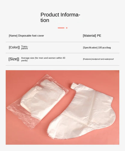 100PCS Transparent Disposable Foot Bags for Detox, Pedicure, & Foot Care - Prevent Infection & Chapped Skin, Bath Wipes