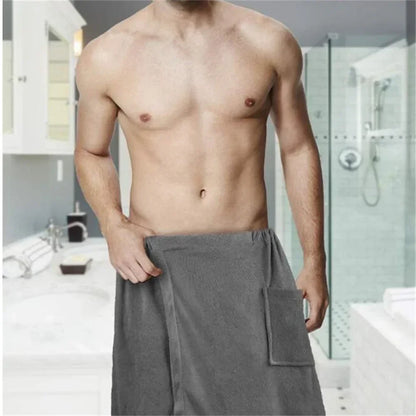 Men's Wearable Bath Towel - Soft Shower Wrap with Pocket for Spa, Gym & Beach