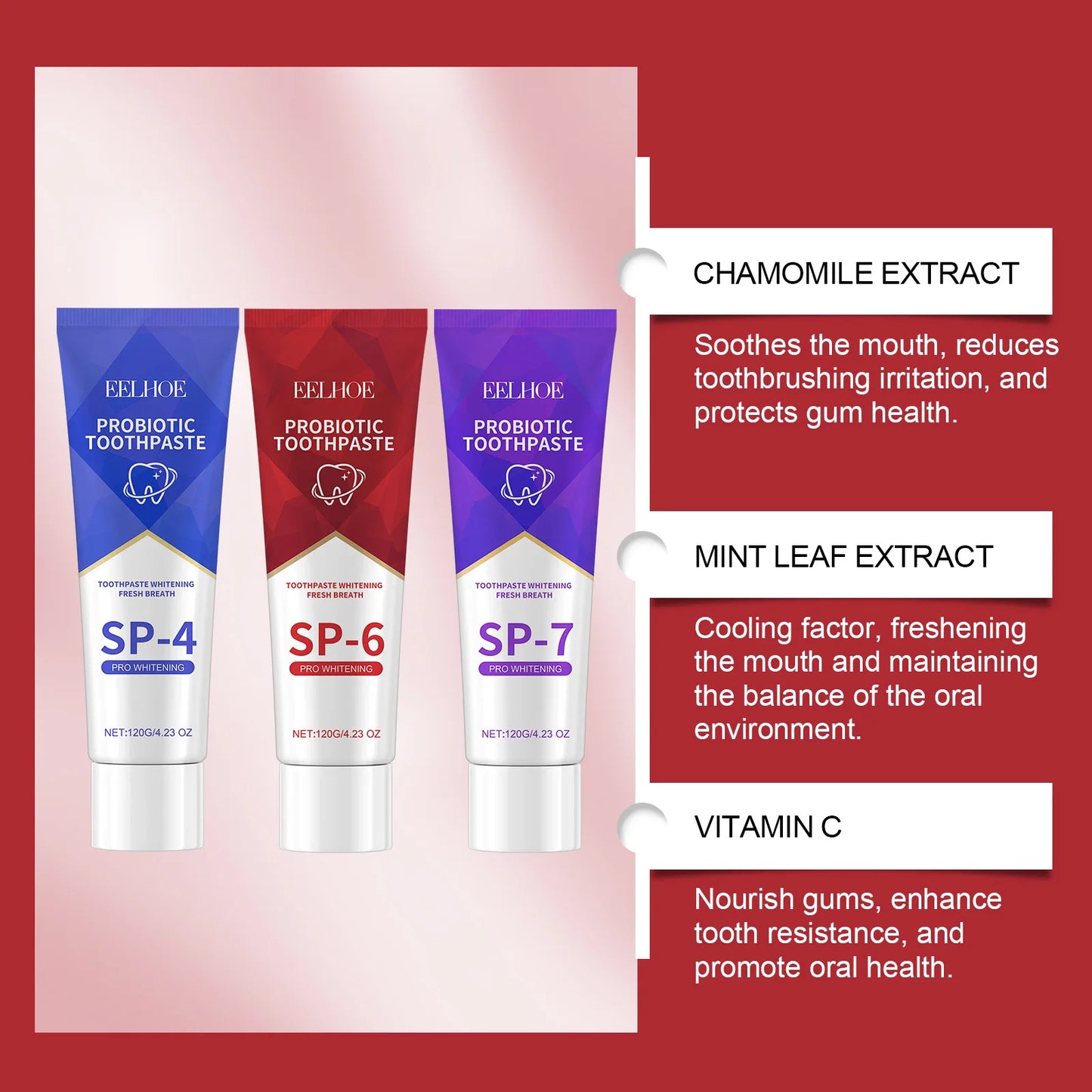 SP-6 Whitening Toothpaste with Probiotics – Plaque & Tartar Removal, Fresh Breath & Oral Hygiene