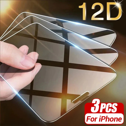 3Pcs Tempered Glass Screen Protector - iPhone 16 15 14 13 12 11 Pro Max Plus XR X XS 6 7 8 SE Full Coverage Protective Glass