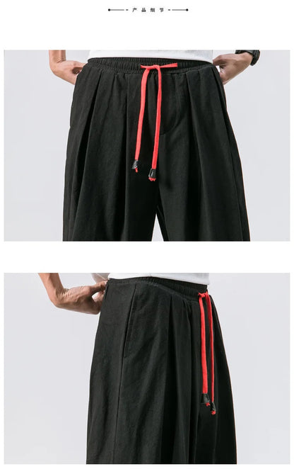 Men’s Oversized Harem Pants – Loose Chinese Style Cotton Linen Sweatpants Joggers, High-Quality Casual Trousers