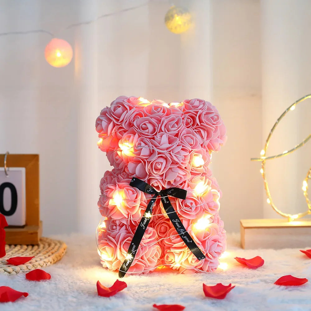 25cm Teddy Bear with Artificial Roses in Box – Romantic Valentine’s Day & Anniversary Gift for Women