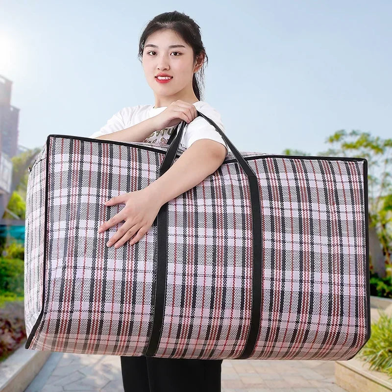 Stripe Woven Bag - Large Capacity Storage Moving Bags for Clothes, Quilt, Blanket, Luggage Packing, Zipper Tote Home Organizer