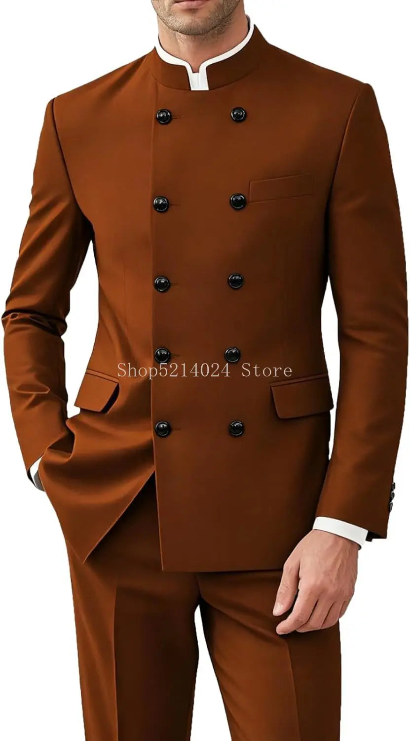 Men’s 2-Piece Suit Set - Gold Button Jacket & Pants Formal Wedding Style Outfit