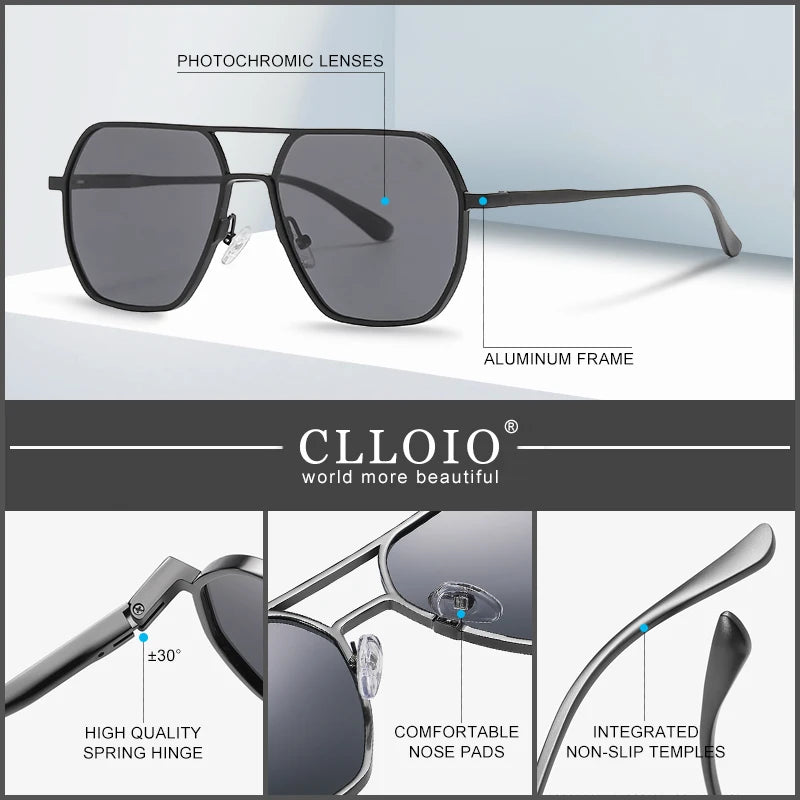CLLOIO Fashion Aluminum Photochromic Sunglasses – Polarized Chameleon Anti-Glare Driving Glasses for Men & Women