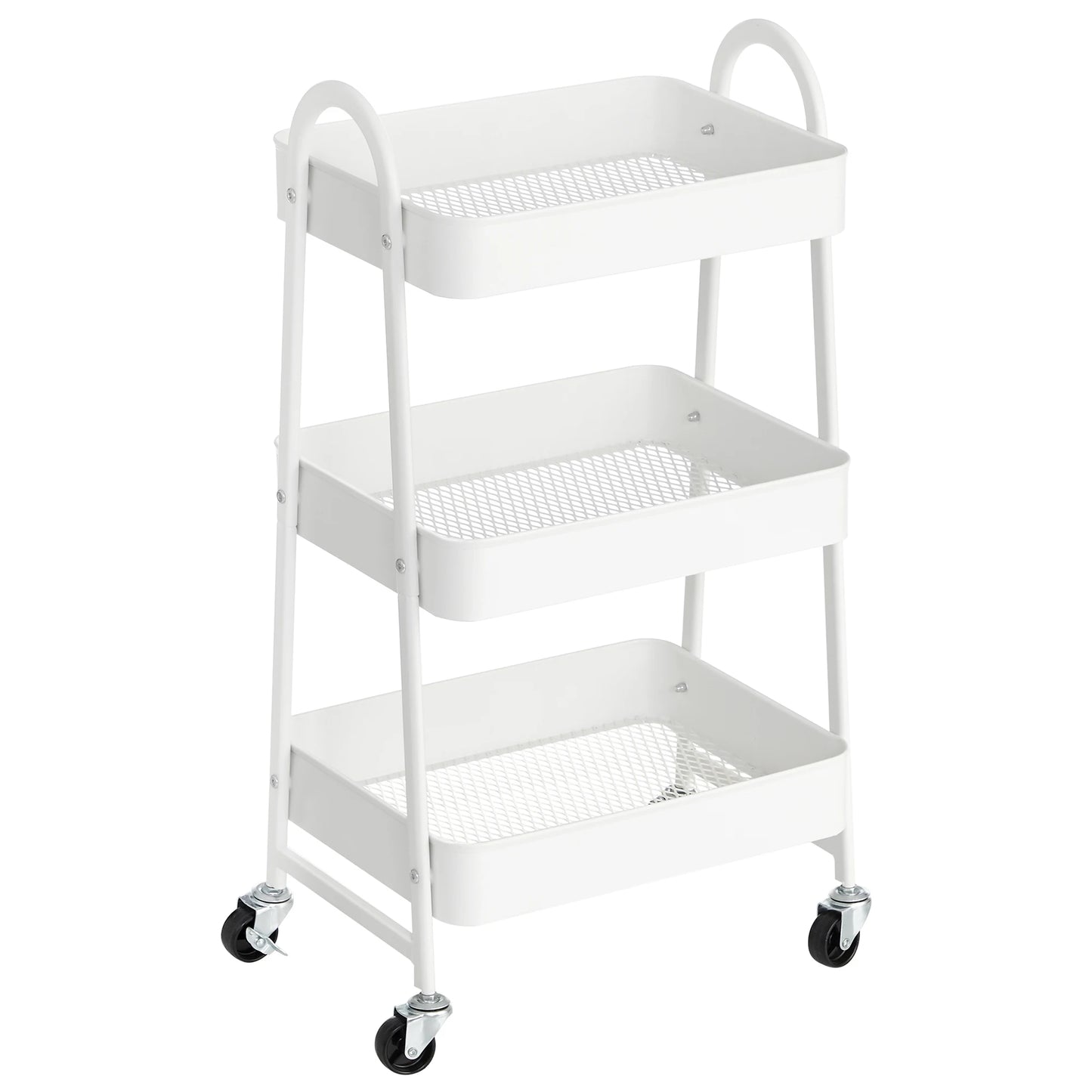 SONGMICS 3-Tier Rolling Utility Cart — Metal Storage Trolley with Wheels, Brakes & Handles for Kitchen or Home Organization
