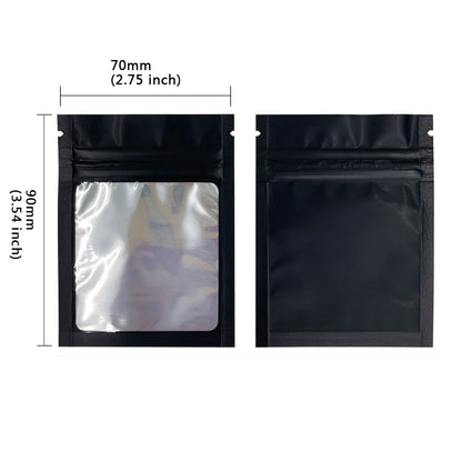 20–100PCS Black Matte Zipper Bags — Smell-Proof Mylar Pouches with One-Side Clear Window