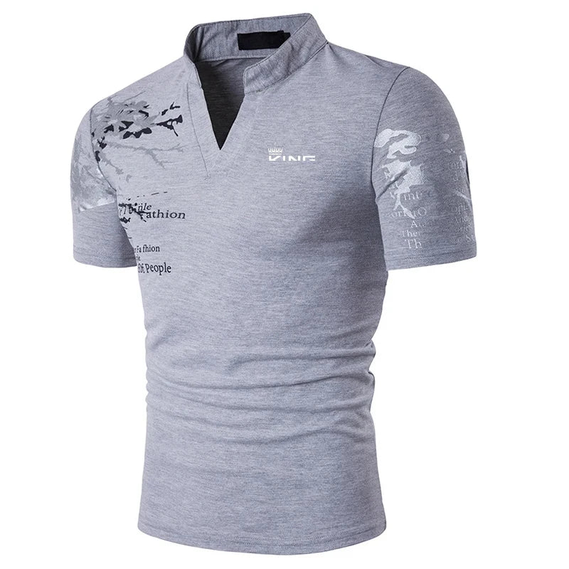 Men's Graphic Print Polo Shirt - V-Neck Short Sleeve Golf & Streetwear Top