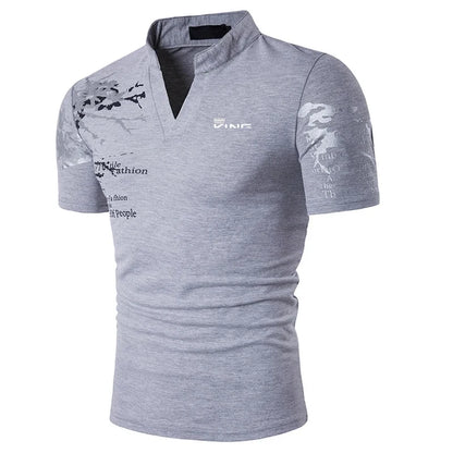 Men's Graphic Print Polo Shirt - V-Neck Short Sleeve Golf & Streetwear Top
