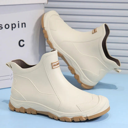 Men’s Waterproof Rain Shoes – Thickened Warm Rubber Short Boots for Work, Fishing & Kitchen Use