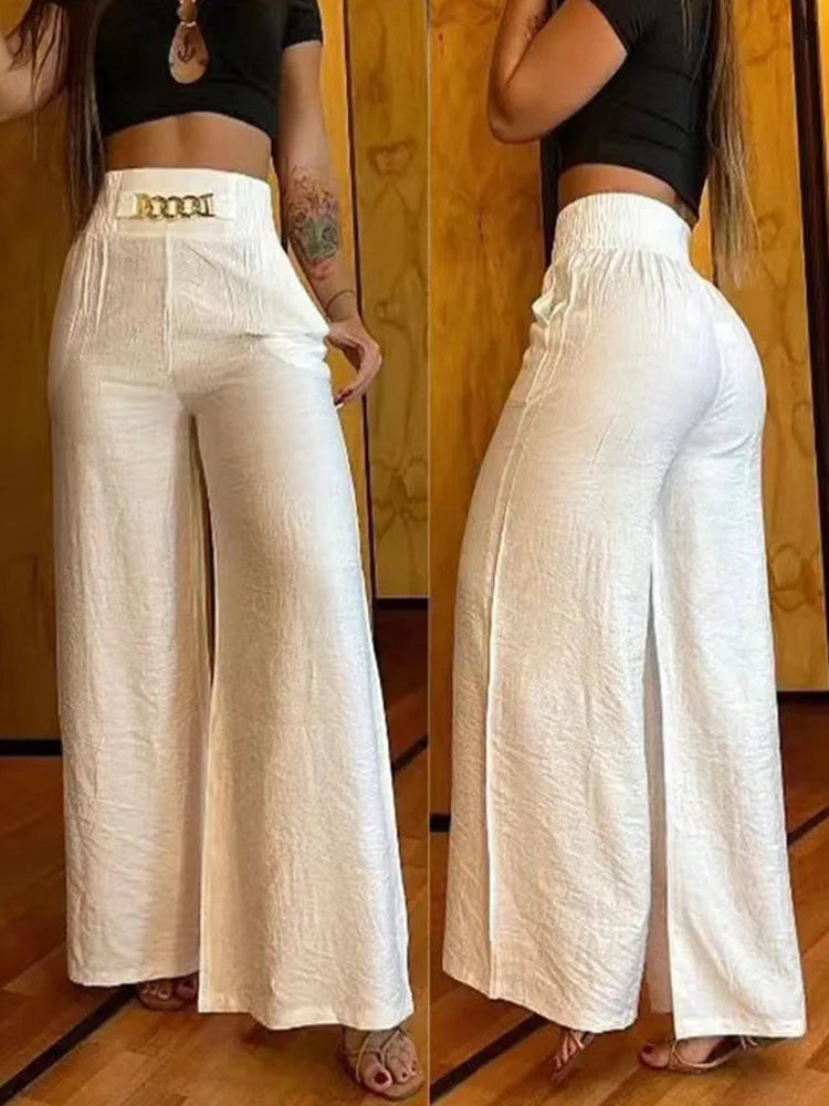 Elevate Your Style: High Waist Solid Color Wide Leg Pants - Chic, Elegant Flared Trousers for Office Ladies and Summer Holidays