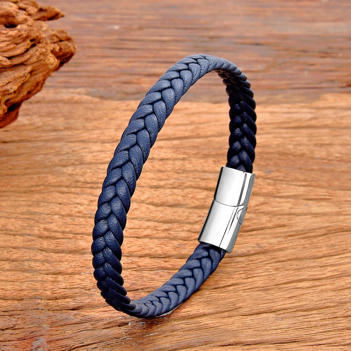 Classic Stainless Steel Leather Bracelet - Braided Couple Bangle Jewelry Gift for Women and Men