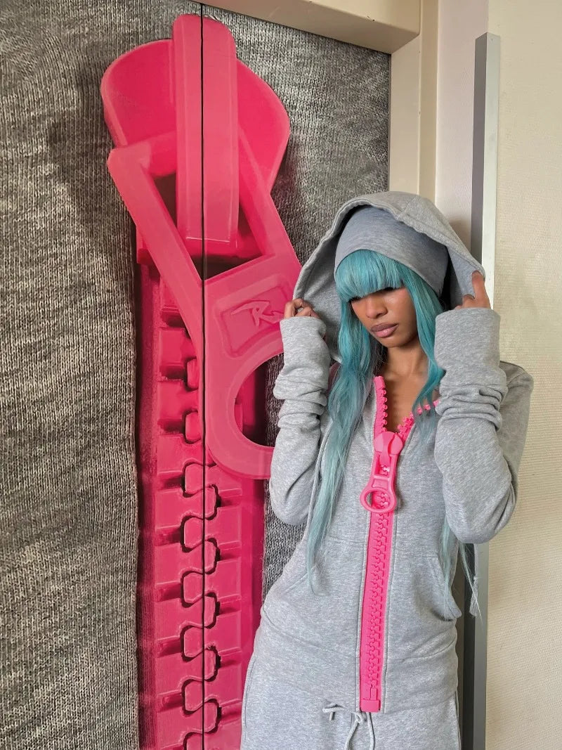 Oversized Y2K Zipper Hoodie - Retro Harajuku Hip-Hop Streetwear Sweatshirt