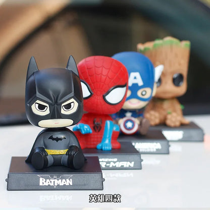 10cm Shaking Head Dolls – Spider-Man, Iron Man, Hulk & Deadpool Car Decorations & Mobile Phone Bracket Gifts