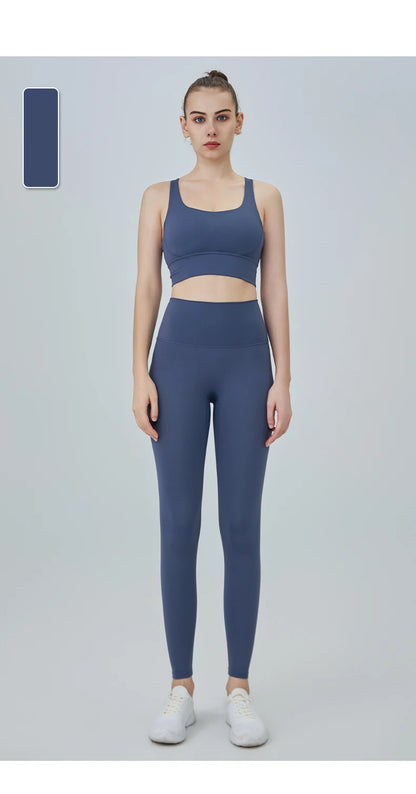 2-Piece Women’s Yoga Tracksuit – Pilates Fitness Set with Push-Up Sports Bra & Leggings for Gym Workout