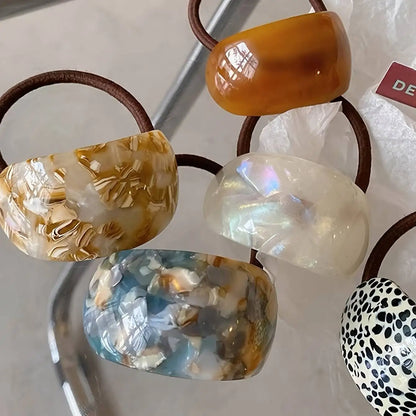 Marble Acetate Hair Tie - Chic Elastic Ponytail Holder for Women and Girls