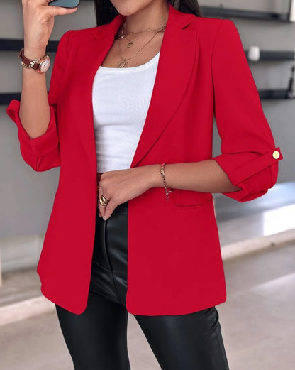 Women’s Casual Suit Jacket - Spring Long Sleeve Solid Color Cardigan Blazer for Fashion & Everyday Wear