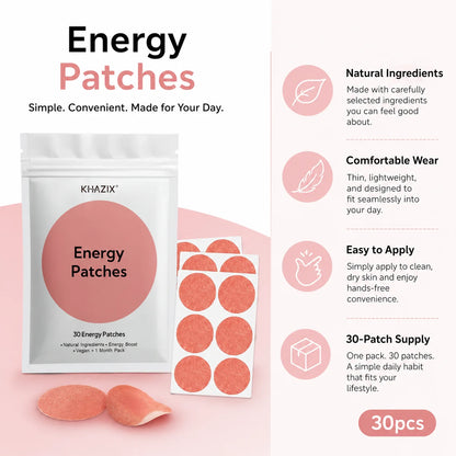 Energy Patches - 30-Piece Vegan-Friendly Daily Energy Support Stickers for Work, Travel & Sports