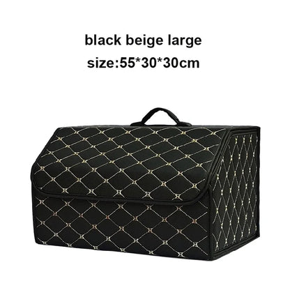 Car Trunk Organizer Box – Large Capacity Leather Storage Bag for Auto Tools, Stowing, Tidying, and Emergency Use, Folding