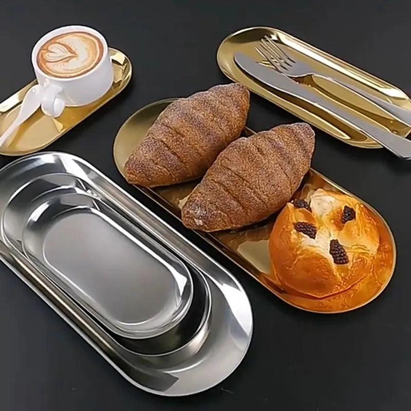 Stainless Steel Gold Dining Plate - Elegant Dessert, Nut, Fruit, and Cake Tray for Snacks and Western Steak Dining
