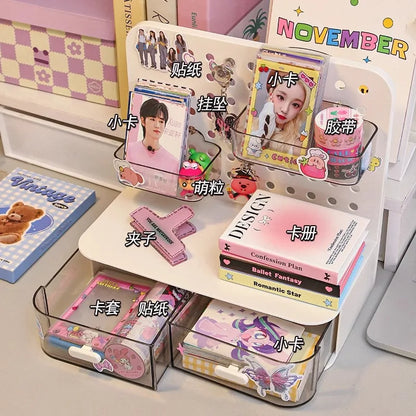 Desktop Perforated Board Storage Box, Stationery Sorting Rack, Desk Organizer, Office Cosmetics Storage Rack, Pen Holder