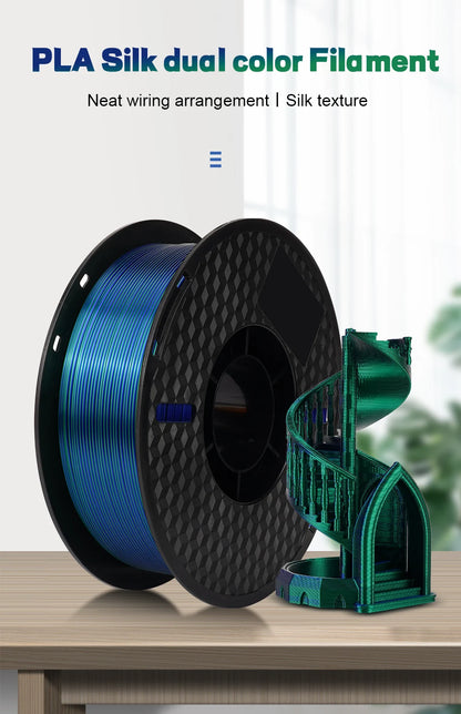 Tri-Color Dual-Color Silk Rainbow PLA Filament 1.75mm – Accurate +/-0.03mm, Compatible with Most FDM 3D Printers