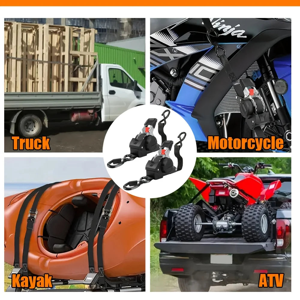 Heavy Duty Automatic Retractable Cargo Strap with S-Hook – Trailer Tie Down Belt for Transportation, Camping & Outdoor Securing Equipment