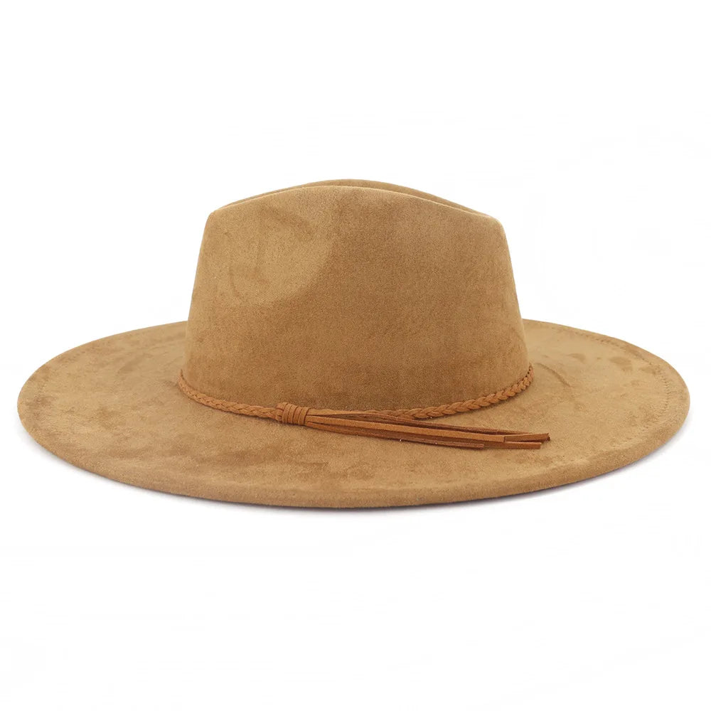 Suede Top Hat Fedora - 9.5cm Wide Brim Felt Jazz Hat for Men and Women, Autumn/Winter Classic Church Sombrer