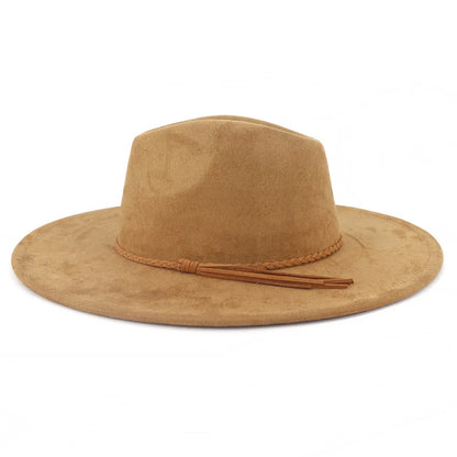 Suede Top Hat Fedora - 9.5cm Wide Brim Felt Jazz Hat for Men and Women, Autumn/Winter Classic Church Sombrer