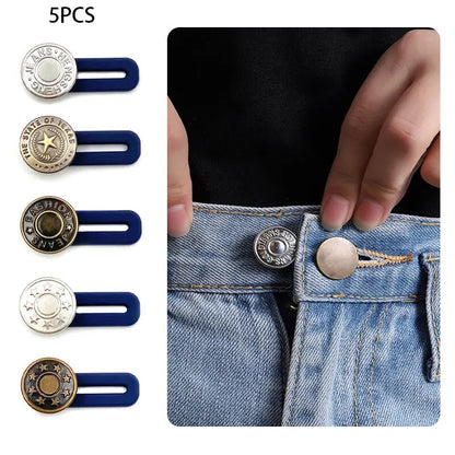 5pcs Metal Button Extender Kit: Retractable Jeans Waist Button Fixing, Perfect for Pants & Jeans - No Sewing Required