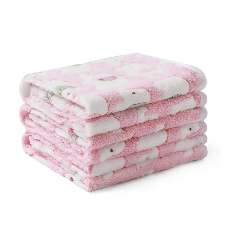 Soft Fluffy Pet Bed Mat - Cute Paw & Elephant Pattern Travel Blanket for Warm Dog and Cat Comfort