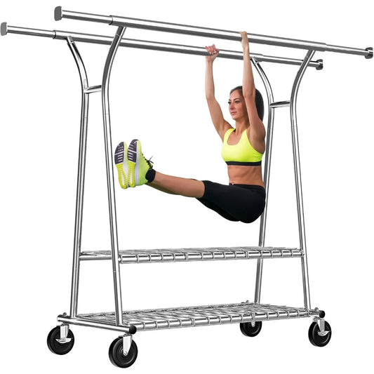 Heavy Duty Clothing Rack with Shelves – Rolling Hanger for Clothes, 650LBS Load Capacity