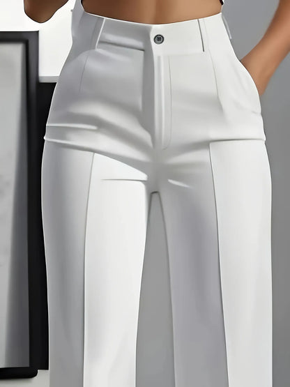 High-Waisted Straight-Leg Suit Pants for Women - Elegant Draped Fit, Minimalist Style