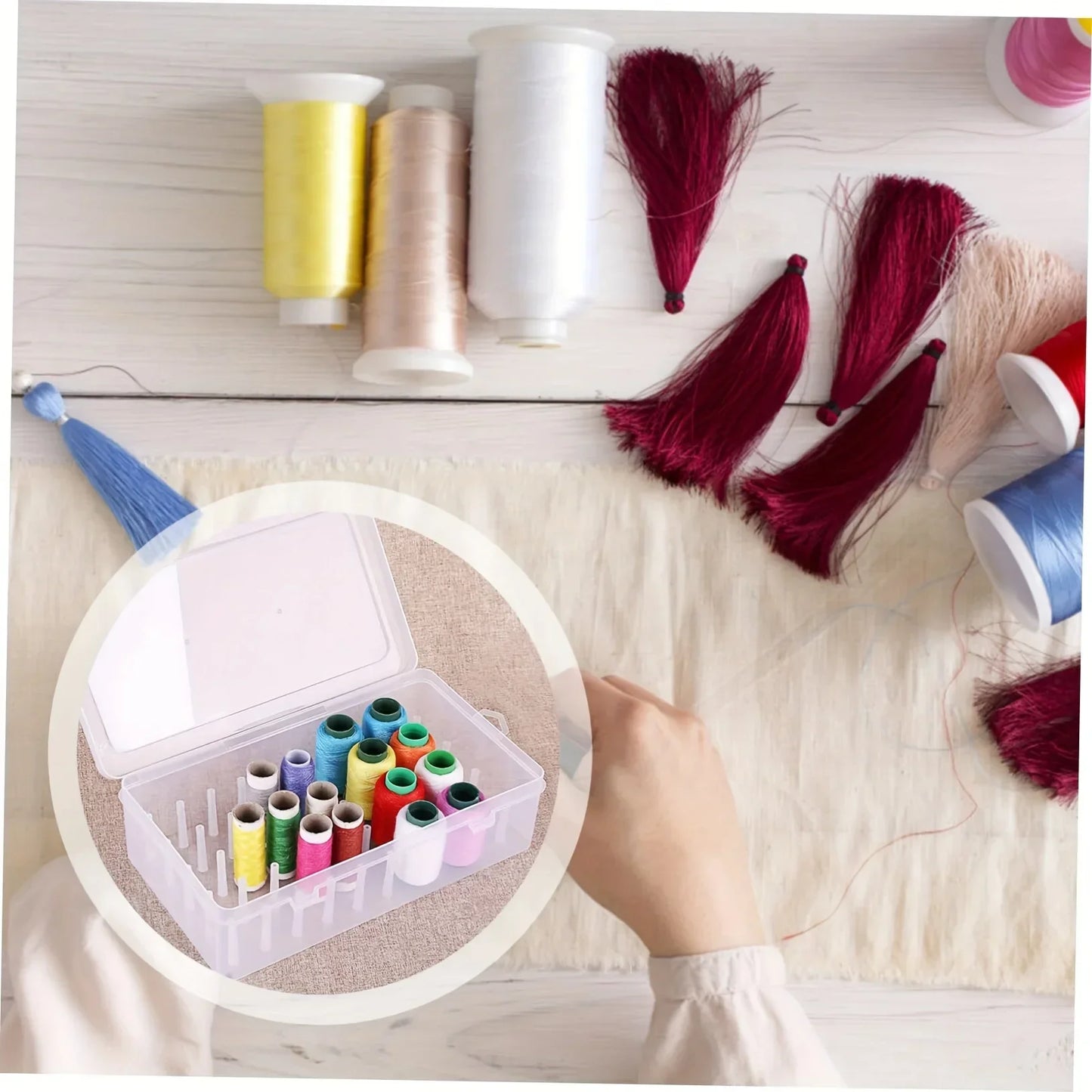 42-Roll Sewing Thread Storage Box - Transparent Portable Embroidery & Sewing Organizer