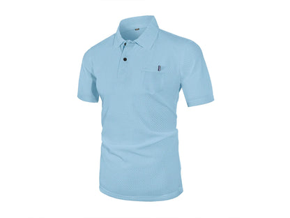 Men's Ice Silk Polo Shirt - Short Sleeve Summer Lapel Top with Pocket Design