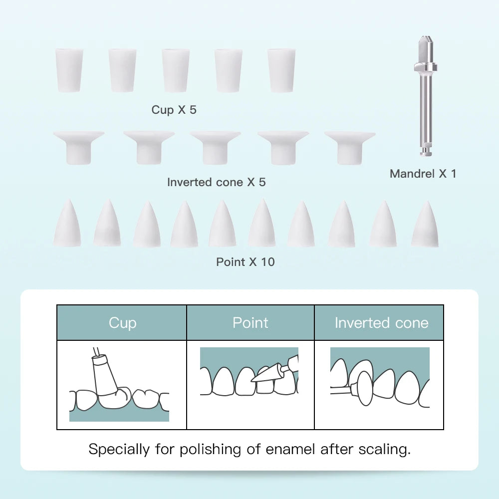 JoyDental 20pcs Dental Silicone Composite Polishers – 3 Shapes (Cup, Inverted Cone, Point) 2.35mm for Finishing & Polishing