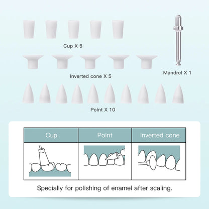 JoyDental 20pcs Dental Silicone Composite Polishers – 3 Shapes (Cup, Inverted Cone, Point) 2.35mm for Finishing & Polishing
