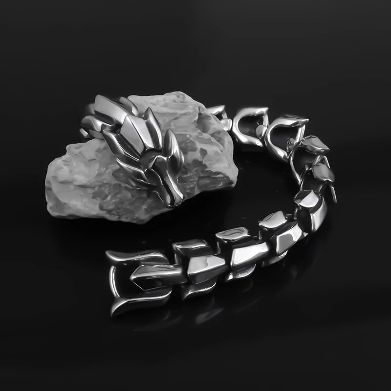 Ethnic Wind Dragon Bracelet – Vintage Silver Plated Cuff Bangle, Motorcycle Riding Charm Jewelry Gift for Men