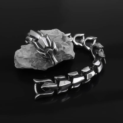 Ethnic Wind Dragon Bracelet – Vintage Silver Plated Cuff Bangle, Motorcycle Riding Charm Jewelry Gift for Men